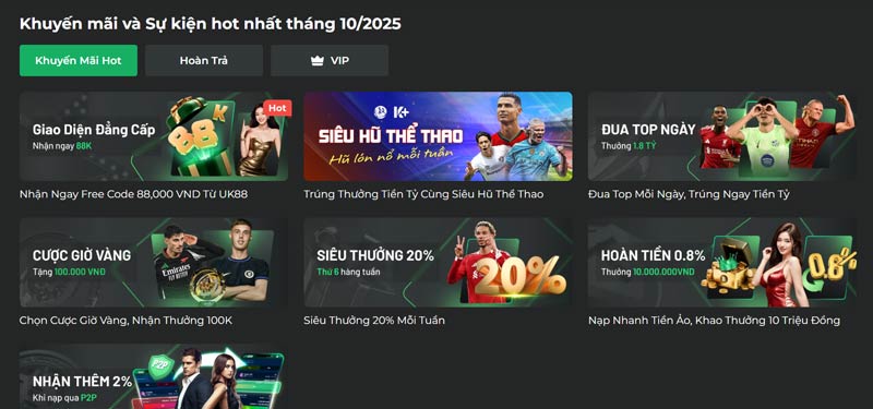 Khám phá khuyến mãi UK88 dành riêng cho người chơi truy cập từ BongdaNET